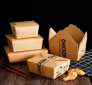 Individuell bedruckte Packbox aus Krapapppapier für gefrorene Hühnerchips Mahlzeit Bento Mittagessen-Schachtel mit Deckel Verpackung Nudeln Salat Speisen Takeaway