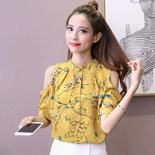 YiXin Summer Blouse For Women 2022 O Neck Half Sleeve Chiffon Blouse Women Casual Print Blouse Women Tops