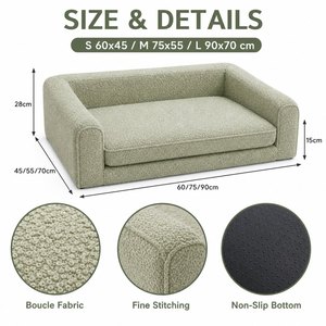 Boucle Rectangle Pet <b>Sofa</b> Bed with Bolster for <b>Dogs</b> and Cats Pet Supplies Indoor Comfortable Luxury Anti Slip Couch Calming - Product Image 4