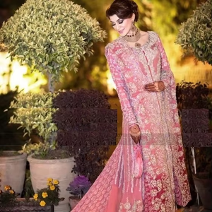 Hermosa chaqueta de rastro largo indio/pakistaní tradicional Lehenga Choli bordado Zardozi pesado para boda-acetato 2019 - Product Image 4