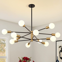 Lustre LED JACKSUN en fer, finition noir/or, 12 ampoules, style moderne, 220V, pour salon, salle à manger
