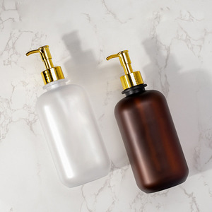 Luxury 600ml <strong>white</strong> black Round Empty Conditioner Shower Gel Plastic Packaging Gold PET Shampoo Pump Bottle - Product Image 2