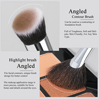 Set Kuas Makeup Bulu Lembut Vegan Gagang Hitam Tabung Perak Lengkap untuk Rias Wajah dan Mata