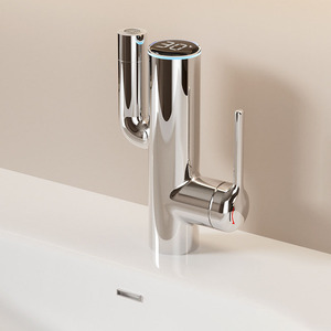Grifo mezclador digital moderno de latón para lavabo, de un solo orificio, montado en cubierta, giratorio, verde, para baño - Product Image 2