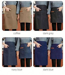 Tablier de cuisine en toile et vinyle gris, imperméable, blanc, mi-court, pour restaurant, barista, uniforme de cuisine en coton - Product Image 3