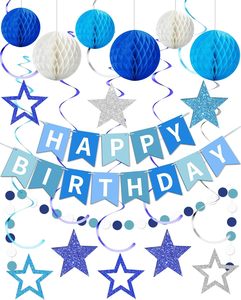 <span class=keywords><strong>Guirlande</strong></span> de boules en papier nid d'abeille écologiques <span class=keywords><strong>bleu</strong></span> ciel, étoiles, spirales suspendues et guirlandes à pois pour <span class=keywords><strong>anniversaire</strong></span>, pour hommes/femmes/garçons/filles - Product Image 1