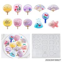 Moule en silicone B63875 pour résine époxy, motif poisson rouge, éventail rond, shaker à sable mouvant, pour la création de bijoux et d'objets artisanaux DIY