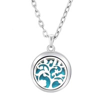 Collier diffuseur d'huiles essentielles en acier inoxydable de 15 mm, motif Arbre de Vie, pour femme, pendentif parfum, vente en gros pour couples