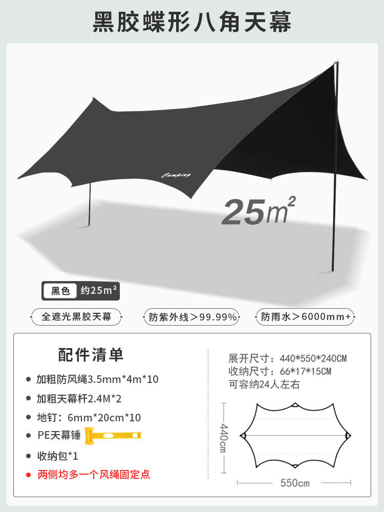 Octagonal black glue canopy