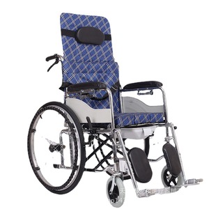 Manual Wheelchair Steel Pipe <b>Folding</b> With <b>Commode</b> Semi Reclining Lightweight For Elderly And Disabled Users - Product Image 1