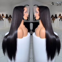Wig Rambut Manusia Lurus Berkualitas Tinggi untuk Wanita, Sudah Di-prepluck, 13x4 Front Lace Natural HD Transparan untuk Wig Lace Frontal