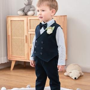 Ensemble de plusieurs pièces pour garçons, chemise à manches longues et gilet à fleurs sur la poitrine, pour <span class=keywords><strong>mariage</strong></span>, spectacle, nouvelle collection printemps-automne, vente en gros - Product Image 3