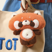 Porte-clés en peluche mignon et doux (raton laveur, renard, panda), breloque animale moelleuse pour sac à main, sac à dos et cartable, idéal comme cadeau