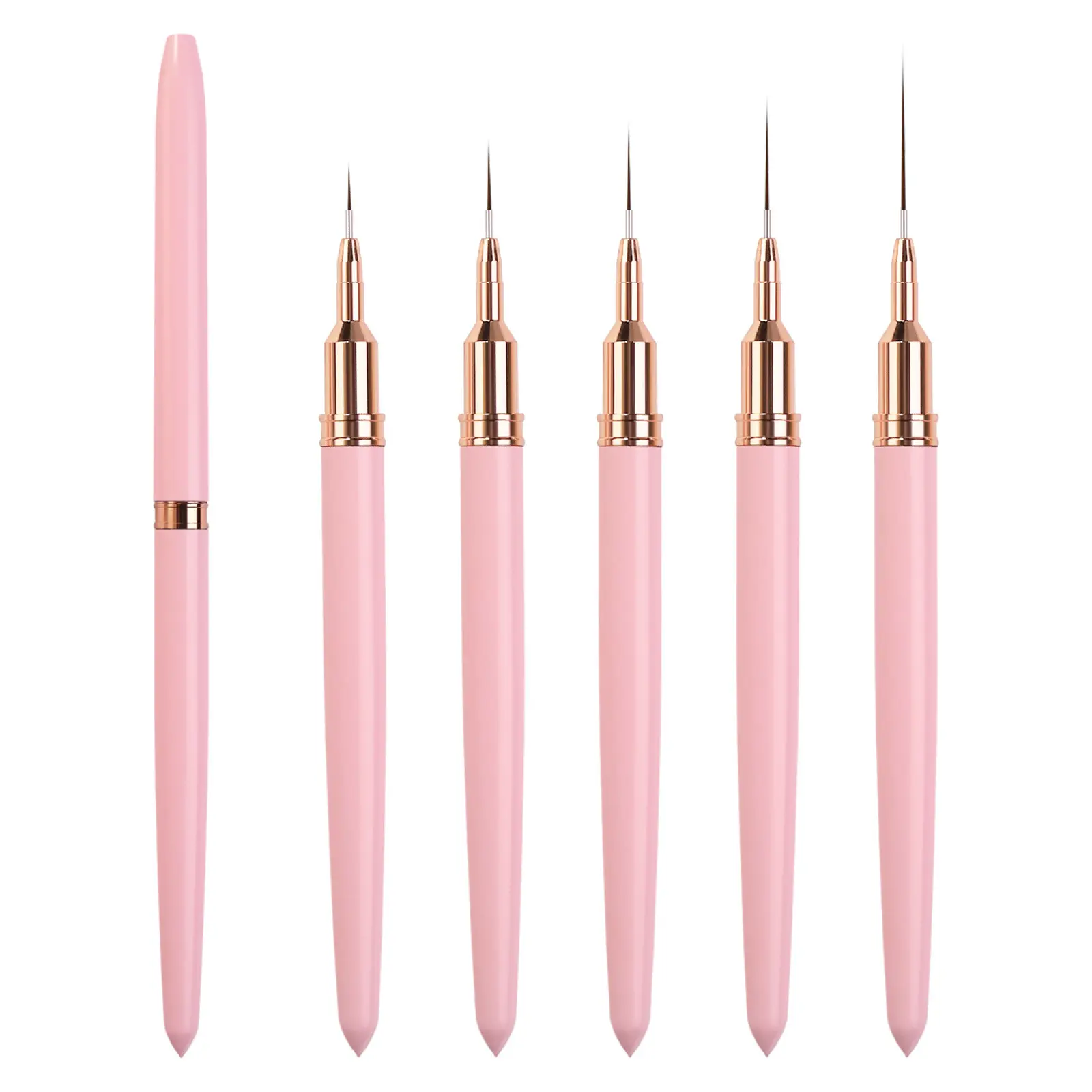 Professional Metal Handle Nylon Hair 5pcs Nail Brush Set Painting Line 9mm Nail Art Liner Brush for Nail Beauty Kits