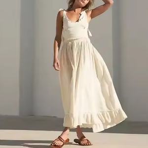 เดรสชายหาดฤดูร้อนคุณภาพสูงมาใหม่ ขายส่ง เดรสผ้าลินินทรงเข้ารูป สายเดี่ยวเซ็กซี่ เอวเล็ก ดีไซน์เรียบร้อยสำหรับผู้หญิง - Product Image 4