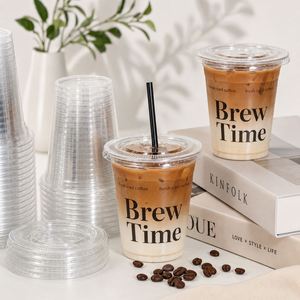 Vasos de Plástico PET Transparente Impresos Personalizados con Tapas Planas para Café Helado, Latte, Cold Brew, Café para Llevar, Fábrica de Envases para Bebidas - Product Image 1