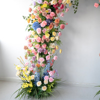 Monet Kunstzijde Bloemenbogen Set Stand voor Bruiloft Valentijnsdag Buiten Ceremonie Achtergrond Rozen Bloemenloper Romantisch