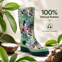 Bottes de pluie en caoutchouc naturel personnalisées pour femmes, imprimées de motifs floraux, imperméables, hauteur mollet, bottes Wellington pour toutes les saisons, usage quotidien