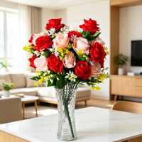 16 Zoll Künstlicher Seiden-Rosenstrauch mit Gypsophila & Blattwerk, 12 Blütenköpfe - Hochzeits-, Grab- und Heimdekoration