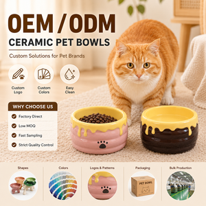 Honey Pot Shape Cute Ceramic Bowl Ceramic Slow <b>Feeder</b> Bowl for Pets Anti-Chok <b>Cat</b> Food and Water Dish with Neck Protection - Product Image 1