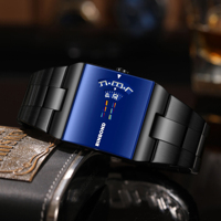 Montre à quartz de luxe pour homme Binbond B676, boîtier en alliage antique, affichage unique sans aiguilles, bracelet en acier inoxydable