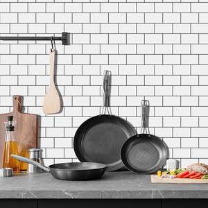 White and <b>Black</b> Seam Peel Stick Kitchen <b>Bathroom</b> Backsplash Glossy PVC Tiles Water-Resistant Oil-Proof Easy Self-Removable - Product Image 3