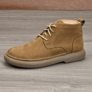 Genuine Leather Men's Ankle Boots <b>Round</b> <b>Toe</b> Flat <b>Heel</b> Soft Sole Martin Boot Style Solid Color Rubber Outsole - Product Image 2