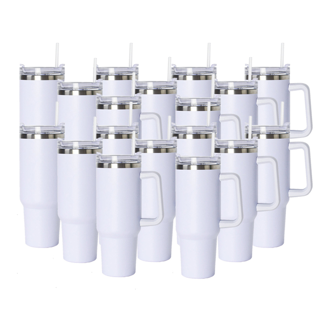 USA Warehouse 40oz White Blank Sublimation Tumbler with Handle Travel Coffee Beer Travel Mugs Cups for DIY Printing