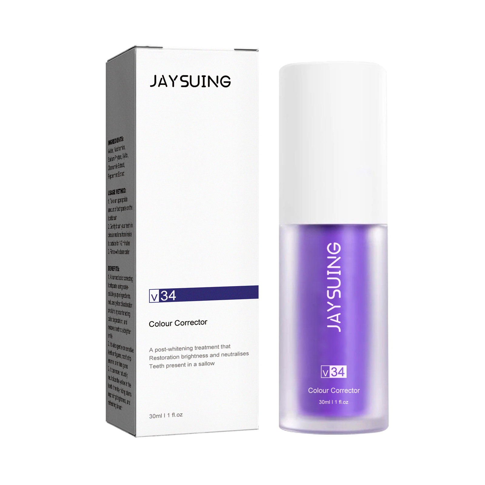 Jaysuing V34 фиолетовая зубная паста, отбеливание и уход за зубами, эффективно устраняет запах и пятна во рту