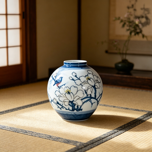 <span class=keywords><strong>Vase</strong></span> en <span class=keywords><strong>porcelaine</strong></span> bleu et blanc avec motif de magnolia et d'oiseaux peint <span class=keywords><strong>à</strong></span> la main pour une décoration élégante de la maison - Product Image 6
