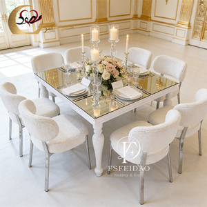 Romantic Modern Stainless Steel Frame White Square Glass Top Dining <b>Table</b> Set for Home & Hotel Use - Product Image 5