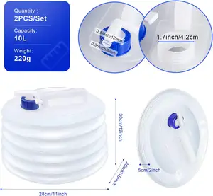 NPOT 접을 수 있는 물 용기 10L 수도꼭지가있는 캠핑 물 용기, 캠핑용 휴대용 접이식 물 캐리어