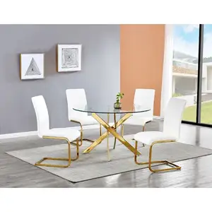Dining Table Set Luxury Furniture Kitchen Small Cheap Modern Round Glass Dining Table Set of 4 Chairs