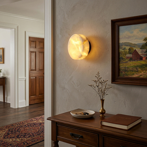 Lámpara de Pared de Alabastro, Aplique de Latón con Piedra Natural, Luz Redonda Moderna de Lujo, Luminaria Artística para Hotel, Escalera o Dormitorio - Product Image 2