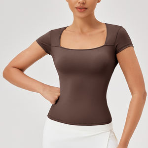 T-shirts à manches courtes et col carré personnalisés pour femmes Fitness Quick Dry Basic Tee Slim Fit Tops - Product Image 5