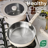 Ensemble de casseroles et poêles en acier inoxydable triple couche, style classique moderne, avec poignée amovible et revêtement céramique extérieur, pour la cuisine domestique