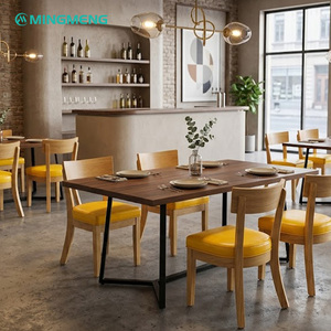 MINGMENG Contemporary <b>Restaurant</b> Table <b>Set</b> With Wood Top Metal Frame And Yellow Upholstered Chairs For Commercial Dining - Product Image 1