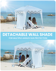 Cabaña de Playa Portátil de 6'x6' con Protección UV UPF50+ y Flecos, Pared Lateral Desmontable para Familias - Product Image 2