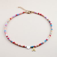 Collar de cuentas de colores bohemio, Gargantilla con colgante de letra inicial, colgante de amor de concha turquesa, apellido, joyería fina DIY para mujer