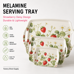 <span class=keywords><strong>Plateau</strong></span> de service en mélamine personnalisé, imprimé de motifs floraux, <span class=keywords><strong>rectangulaire</strong></span>, léger, durable, pour la maison, l'hôtel, le restaurant, OEM ODM - Product Image 1