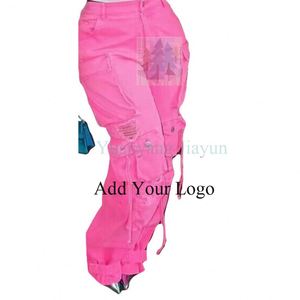 Pantaloni Jeans Cargo con tasche a buon prezzo da donna con stile Hip Hop con strappi strappati a vita alta pantaloni Cargo - Product Image 3