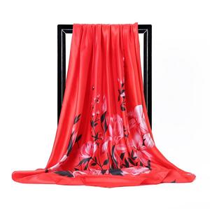 New Silk Scarf Women Square Ladies <strong>Shawls</strong> <strong>and</strong> <strong>Wraps</strong> Soft Floral Print Office Large Hair Neck Hijabs Foulard Neckerchief 90*90cm - Product Image 4