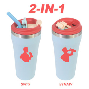 <span class=keywords><strong>Tasse</strong></span> à café isotherme en acier inoxydable <span class=keywords><strong>2</strong></span>-en-1 de 16 oz avec couvercle, double paroi isolée, pour voyage, à boire directement et avec paille, double usage - Product Image 5