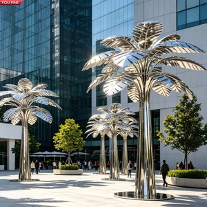 YOUFINE Escultura de Árbol Grande de Acero Inoxidable con Superficie Pintada a Espejo, Estatua Metálica de Árbol con Toldo de Nubes para Decoración de Paisajes de Plazas - Product Image 6