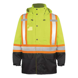 Veste de pluie haute visibilité noire, imperméable, en Oxford, réfléchissante, avec dos en X, parka de sécurité pour la construction - Product Image 3