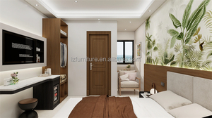 ชุดเฟอร์นิเจอร์ห้องนอนโรงแรมทันสมัย เตียงไม้พร้อมหัวเตียงหุ้มเบาะนุ่มและโต๊ะข้างเตียง สำหรับโรงแรมระดับ 3 ดาวและอพาร์ตเมนต์ - Product Image 4