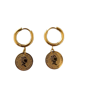 ANENJERY Nouvelle Tendance 2023 Vente en Gros Bijoux d'Anniversaire pour Femme Boucles d'Oreilles Créoles Carrées en Acier Inoxydable 316L avec Motif Fleur Rose et Pièce de Monnaie Plaqué Or 18K - Product Image 1