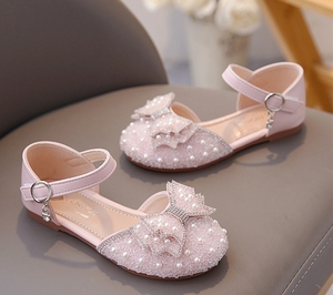 귀여운 활 진주 스팽글 플랫 샌들 소녀를위한 새로운 아이 공주 신발 어린이 춤을위한 편안한 플랫 힐 크기 23-35 - Product Image 6