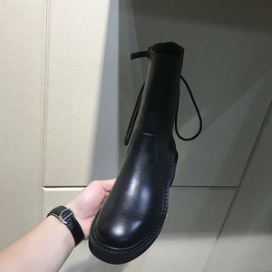2024 tendencia Yicheng botas de cuero de vaca con cordones botas con cremallera club nocturno al aire libre punta redonda grueso tacón alto plataforma botas coreanas - Product Image 5
