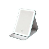 Espejo de Maquillaje LED Recargable de Cuero PU al por Mayor, 3 Colores con Intensidad Regulable, Control Táctil, Espejo de Aumento Giratorio de Escritorio, OEM ODM